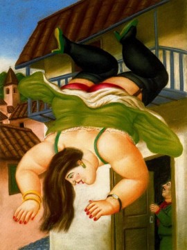 Mujer cayendo de un balcon Fernando Botero Peinture à l'huile
